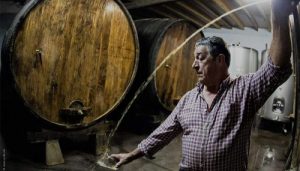 Luis Piñera espichando un culín de sidra